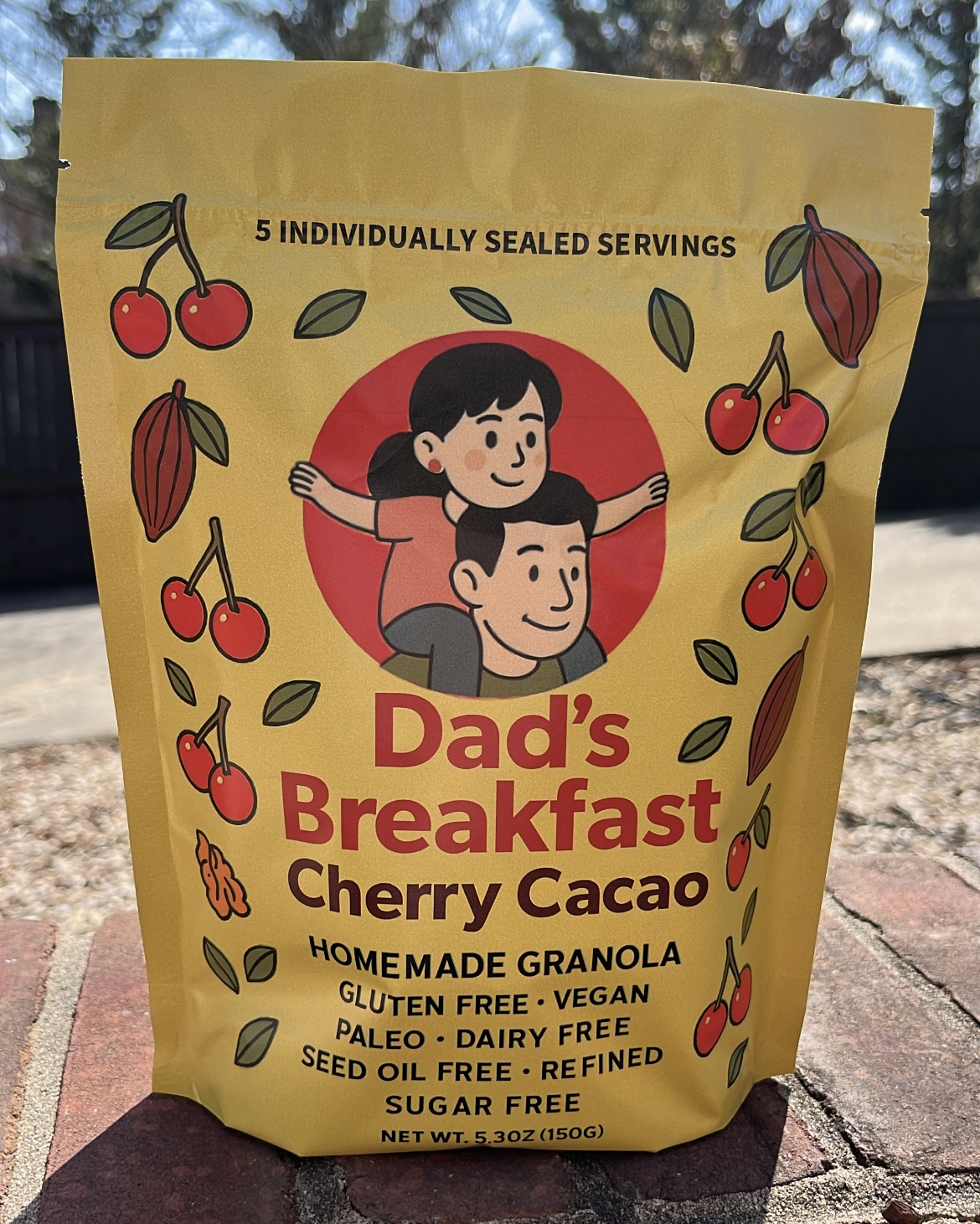 Dad's Breakfast Cherry Cacao granola on store shelves