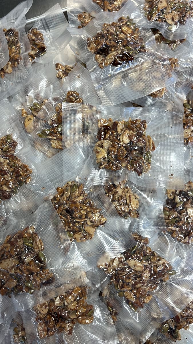Close-up of air-sealed granola packs