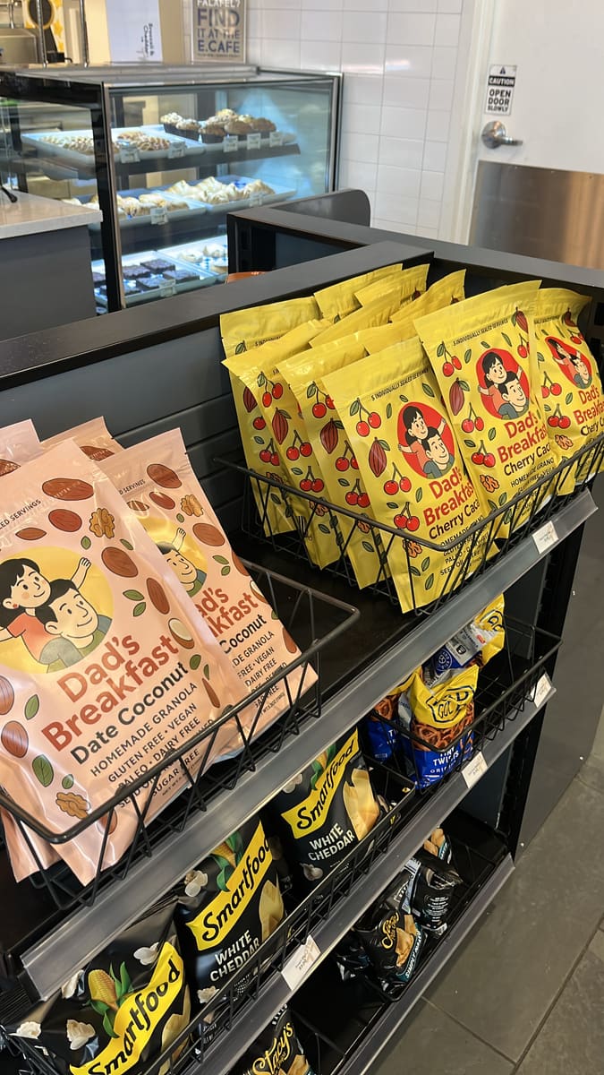 Dad's Breakfast granola bags on store shelves